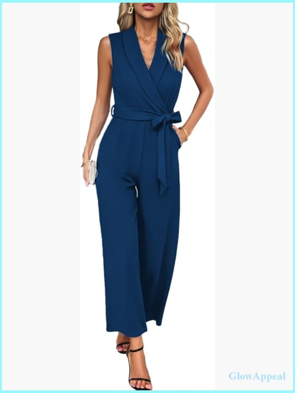 Sleeveless Wide Leg Jumpsuit V-Neck One Piece Dressy Casual Romper